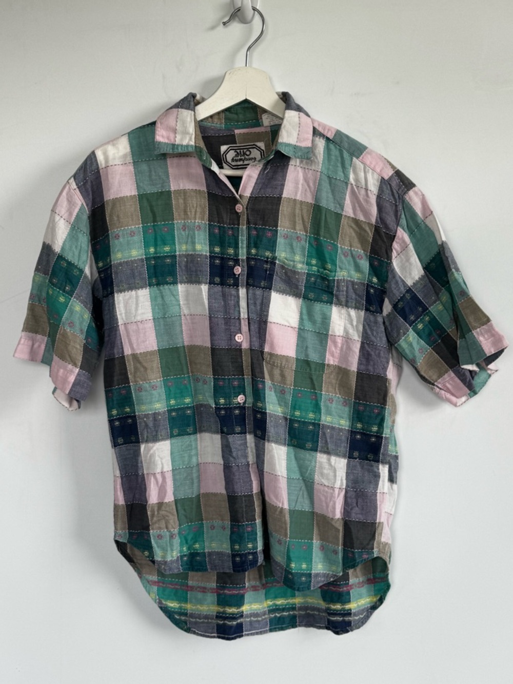 Vintage One Clothing Casual Short-Sleeve Cotton Patchwork Shirt Size Large